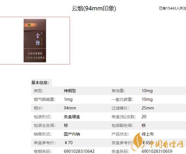 云煙94mm印象多少錢 云煙94mm印象香煙價(jià)格表2021