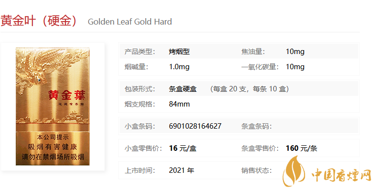 黃金葉(硬金)多少錢一包 黃金葉(硬金)價格參數一覽。